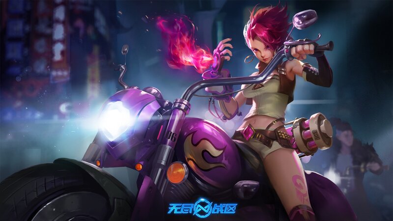 Pink-haired Woman on Motorcycle — Purple