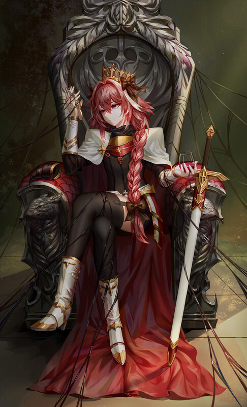 Pink-haired Woman on Throne — Red