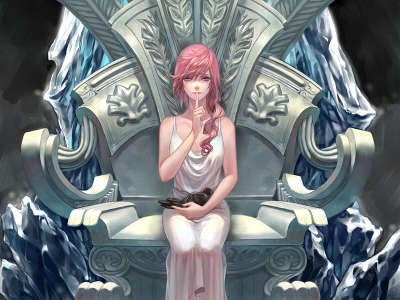 Pink-haired Woman on Throne