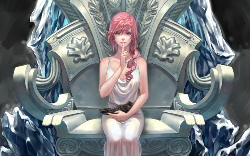 Pink-haired Woman on Throne — White