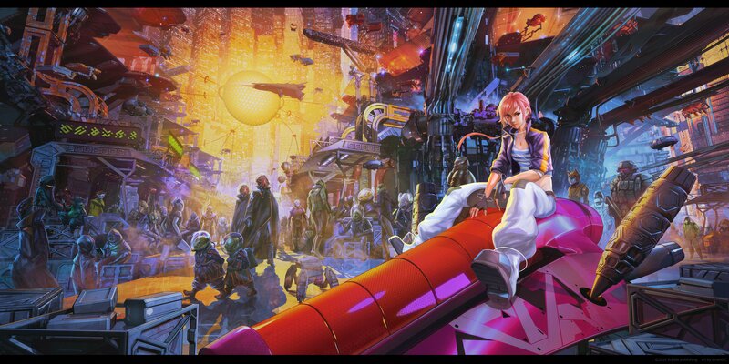 Pink-haired Woman on Vehicle