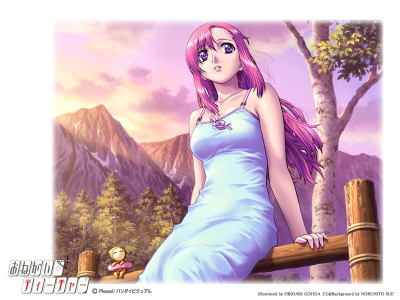 Pink-haired Woman Sitting — Purple, Serene