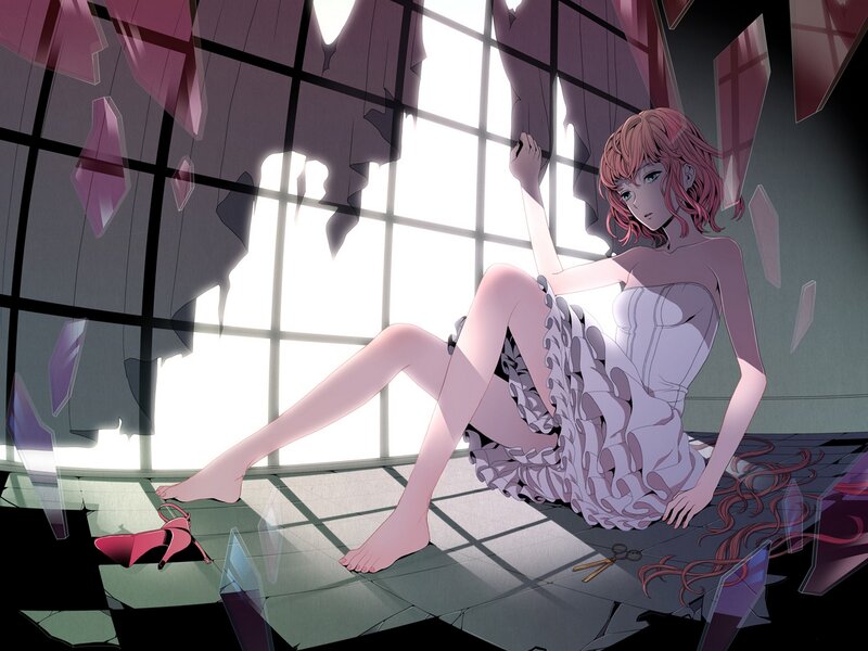 Pink-haired Woman Sitting — Purple