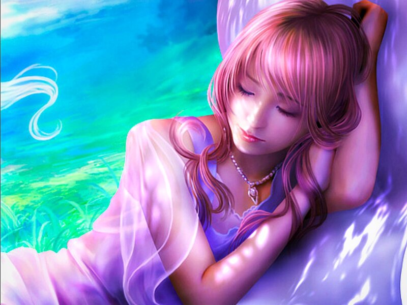 Pink-haired Woman Sleeping — Purple