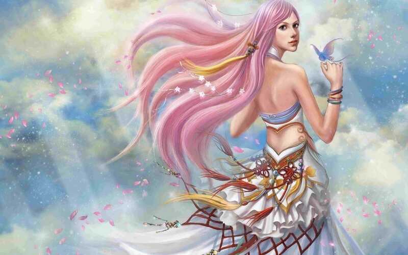 pink-haired woman with butterfly