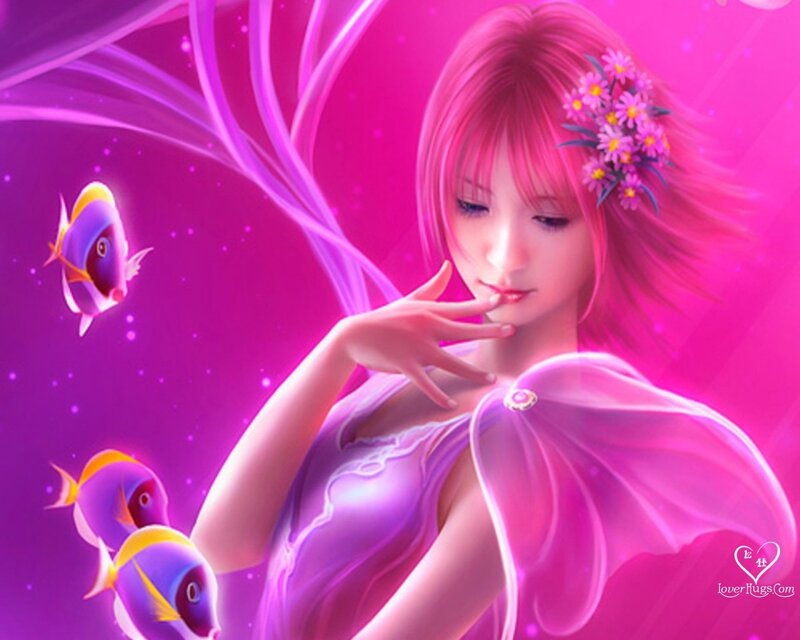 Pink-haired Woman with Fish