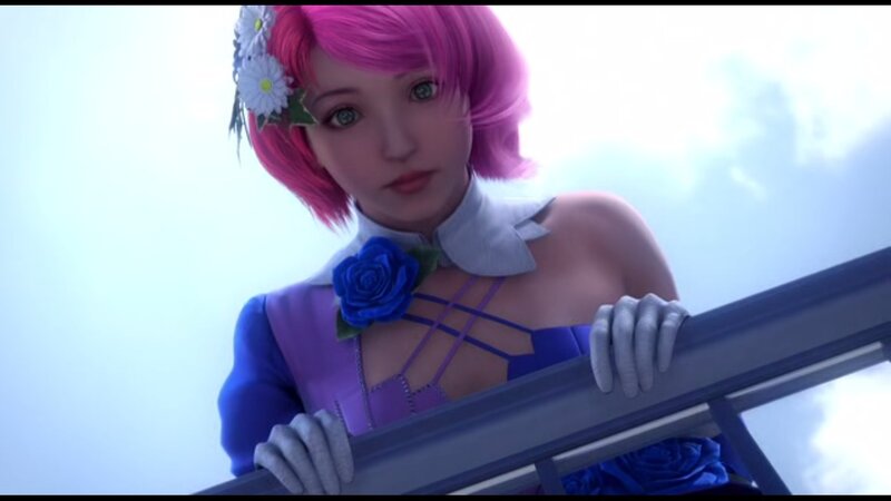 Pink-haired Woman with Flowers — Purple