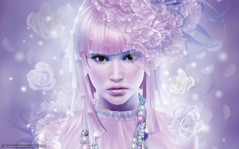 pink-haired woman with flowers
