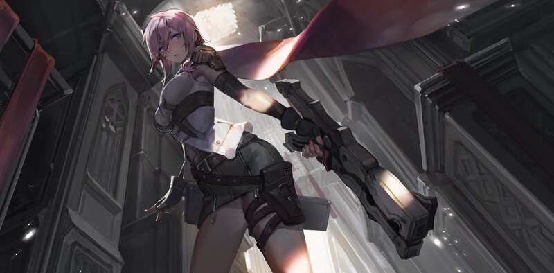 Pink-haired Woman with Gun