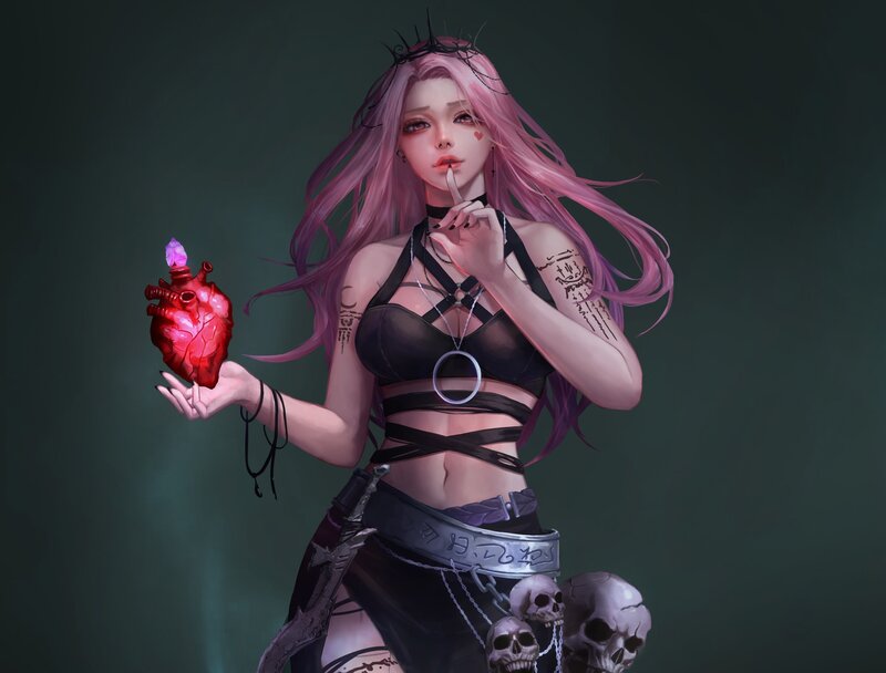 Pink-haired Woman with Heart