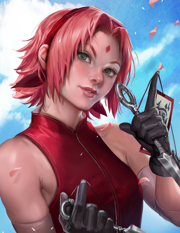 Pink-haired Woman with Kunai — Red
