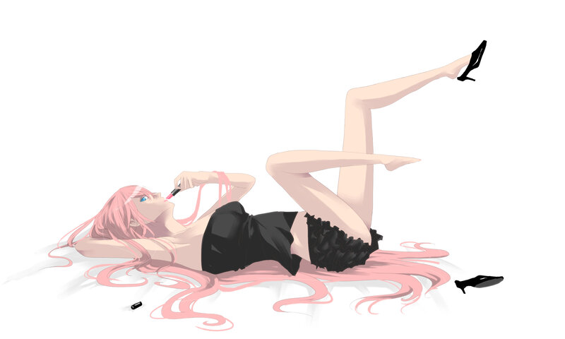 pink-haired woman with lipstick