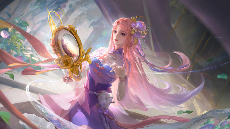 Pink-haired Woman with Mirror