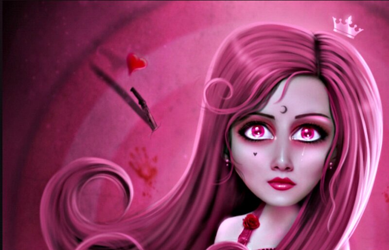 Pink-haired Woman with Red Eyes