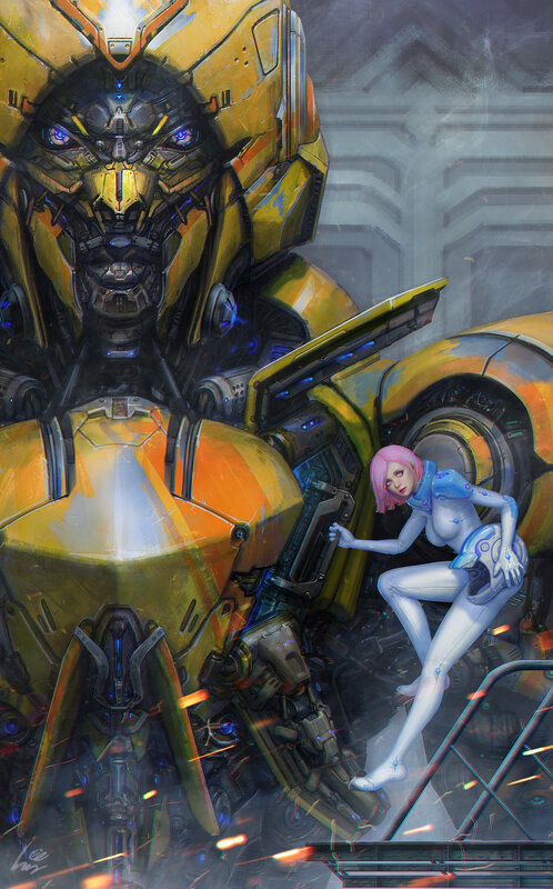 Pink-haired Woman with Robot — Yellow