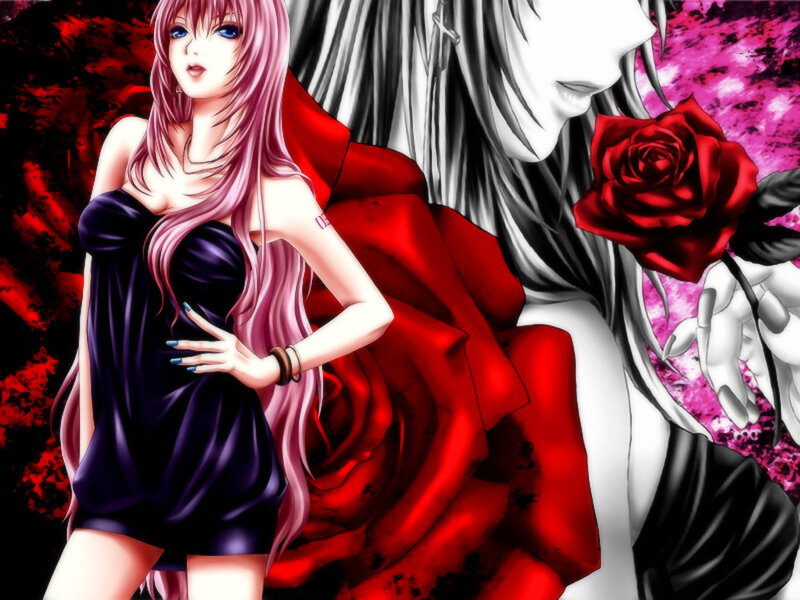 Pink-haired Woman with Rose