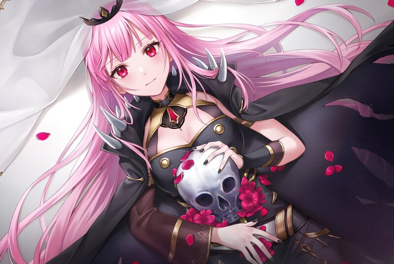 Pink-haired Woman with Skull