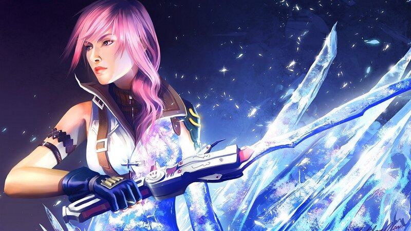 Pink-haired Woman with Sword — Blue