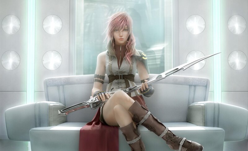 Pink-haired Woman with Sword — Gray