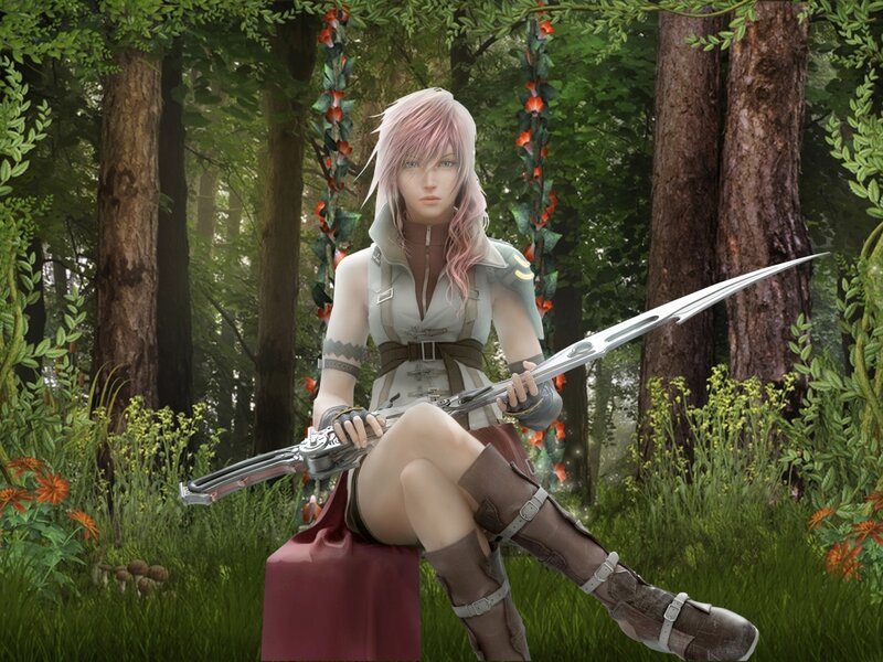 Pink-haired Woman with Sword — Green