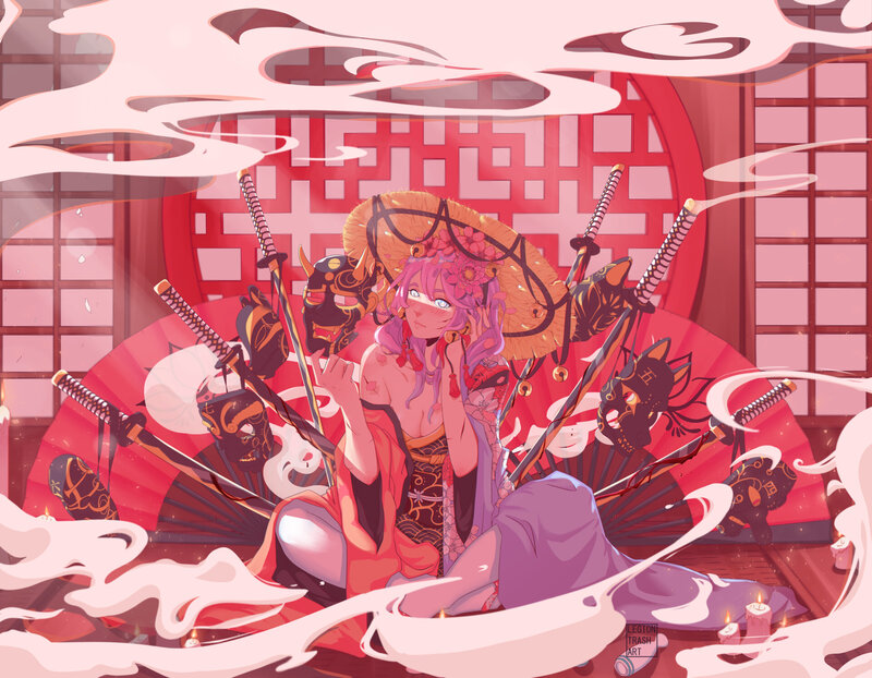 Pink-haired Woman with Swords