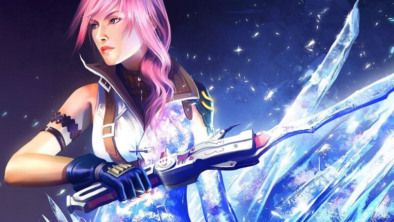 Pink-haired Woman with Weapon — Blue