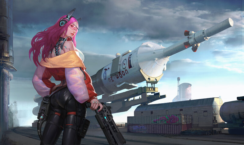 Pink-haired Woman with Weapon — Pink