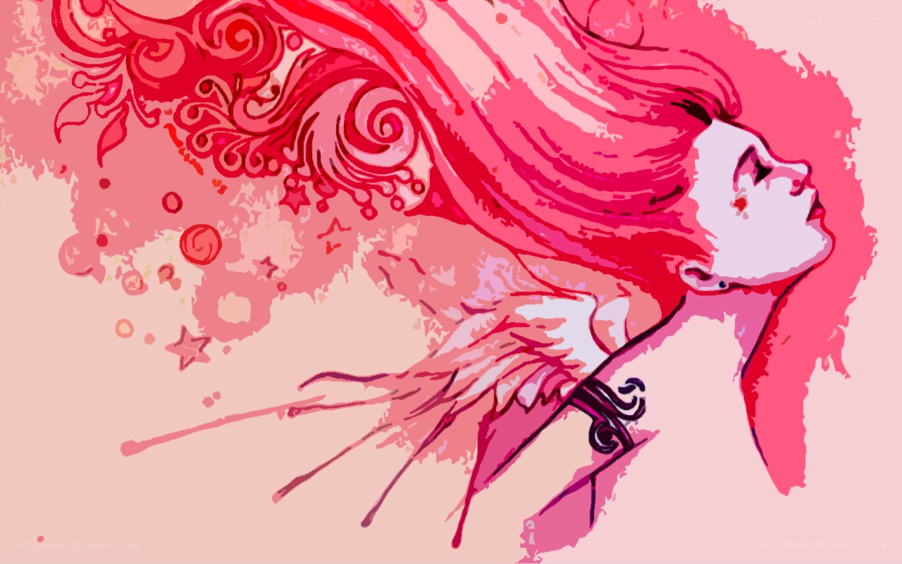 pink-haired woman with wings