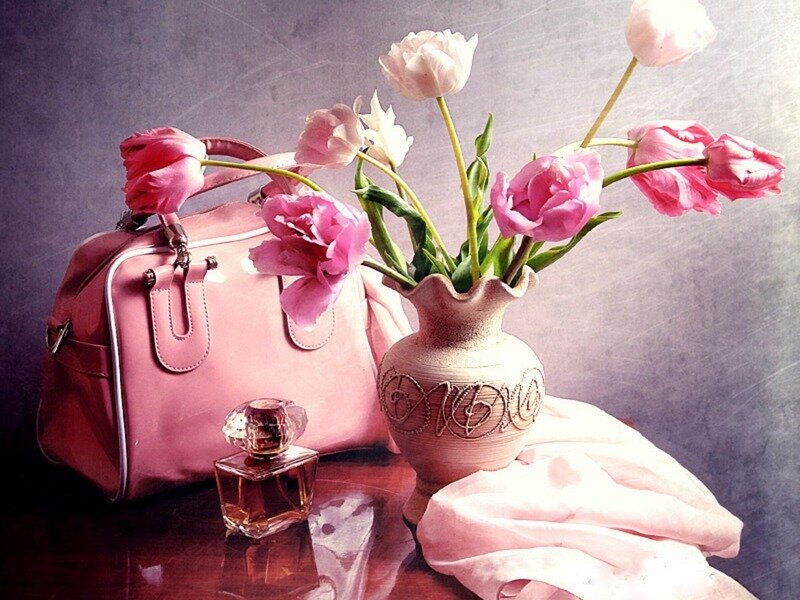 Pink Handbag with Flowers