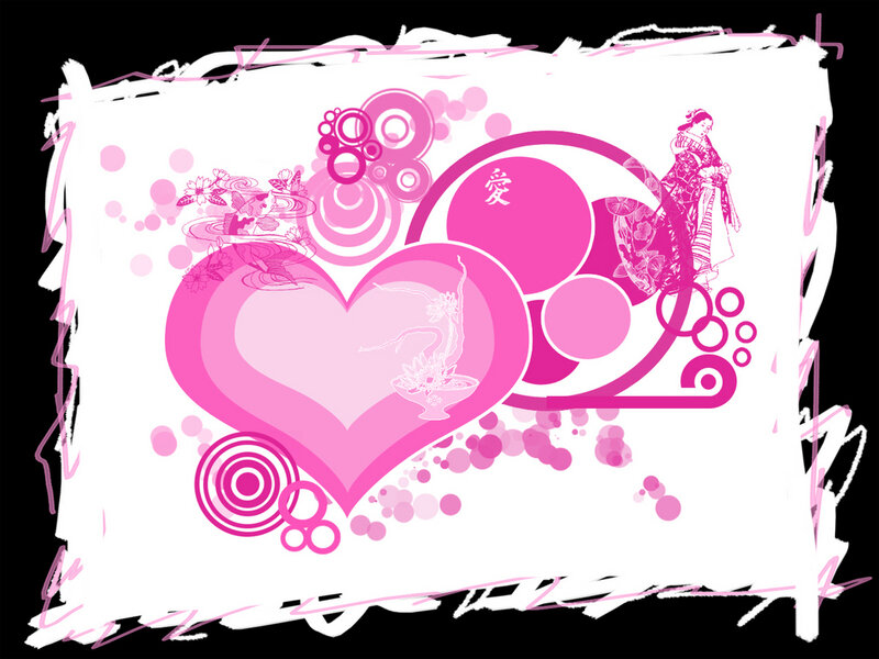 pink heart design with geisha