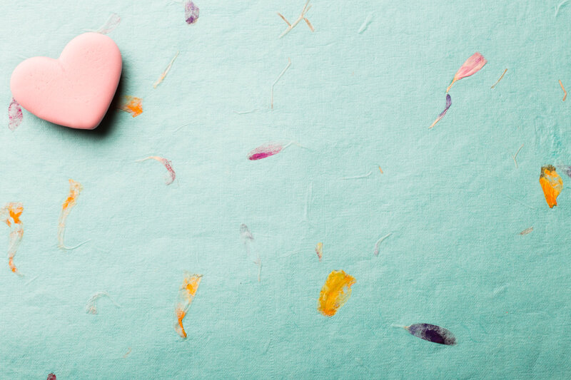 Pink Heart on Paper — Light Blue