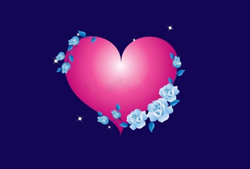 Pink Heart with Blue Roses