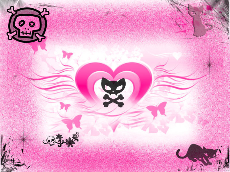 Pink Heart with Cat Skull