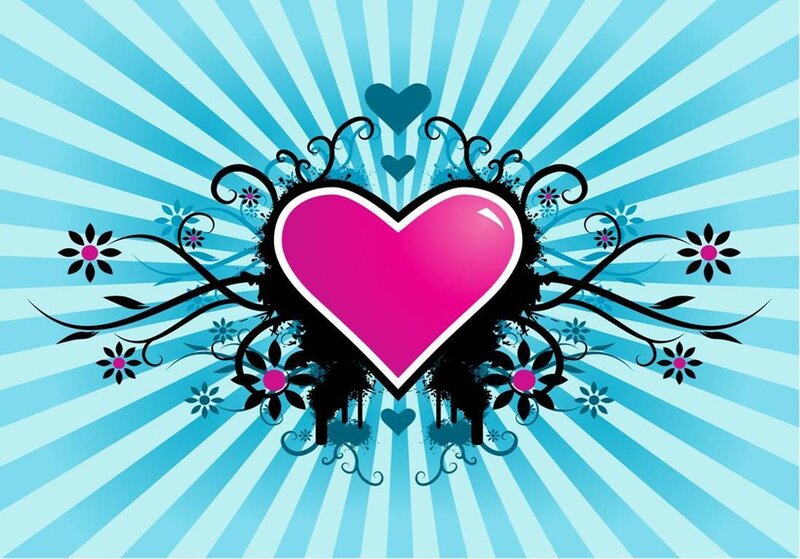 Pink Heart with Floral Design — Blue
