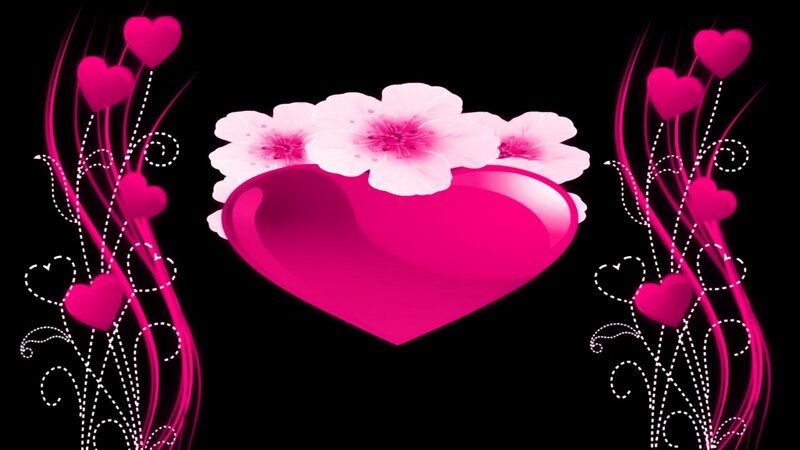 Pink Heart with Flowers — Black, Romantic