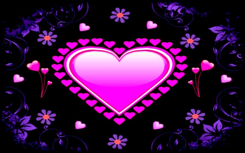 Pink Heart with Flowers — Black
