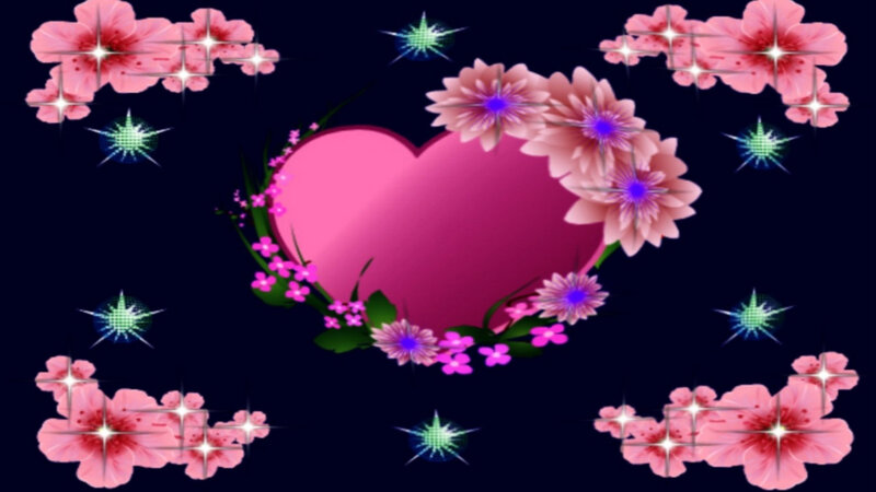 Pink Heart with Flowers — Romantic, Night