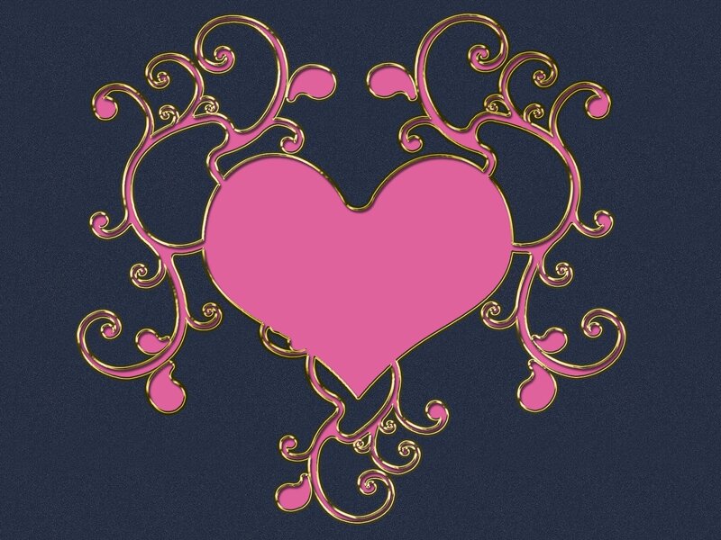 pink heart with gold swirls
