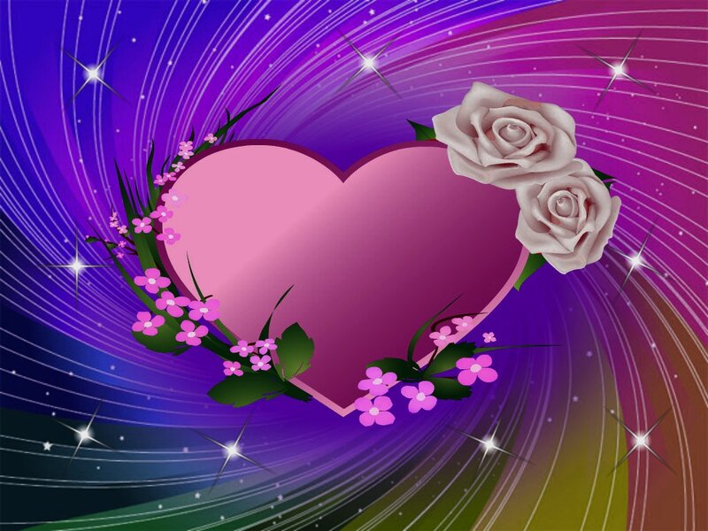 Pink Heart with Roses — Purple