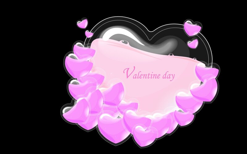Pink Heart with Text — Romantic, Digital Art, Hearts, Black, Valentine Day