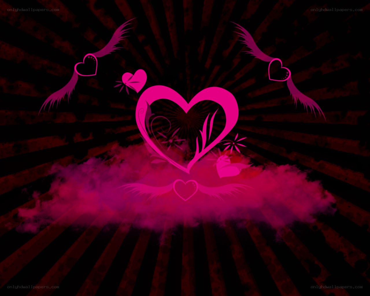 pink heart with wings and clouds