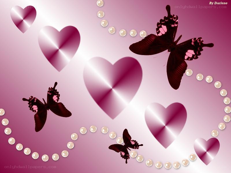 pink hearts and butterflies