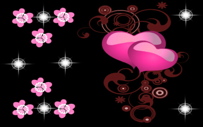Pink Hearts and Flowers — Black