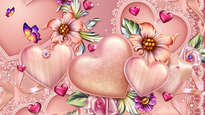 Pink Hearts and Flowers — Romantic