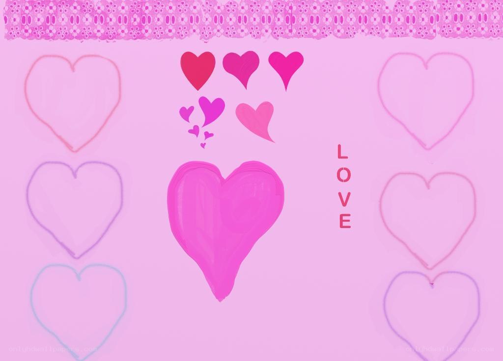 pink hearts and love text