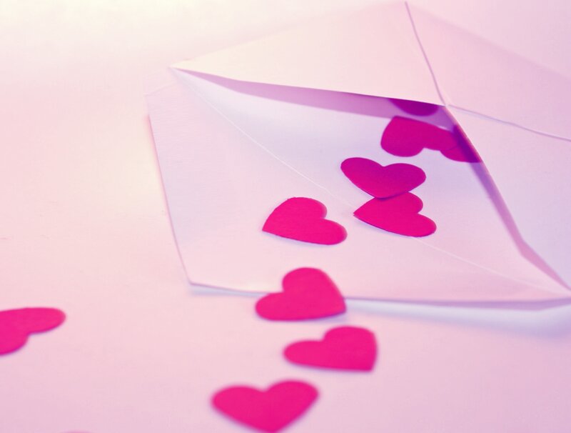 Pink Hearts in Envelope — Romantic, Photograph