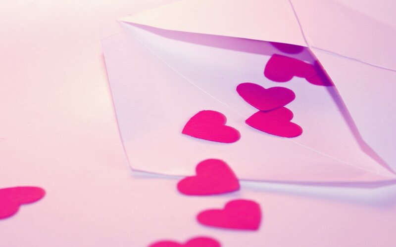 Pink Hearts in Envelope — Romantic