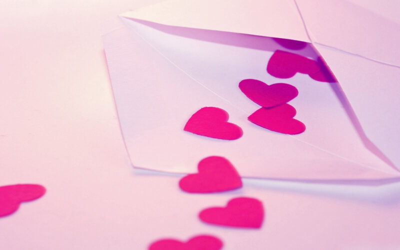 Pink Hearts in Envelope
