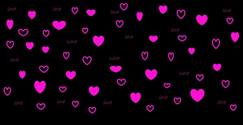 Pink Hearts on Black — Romantic, Digital Art