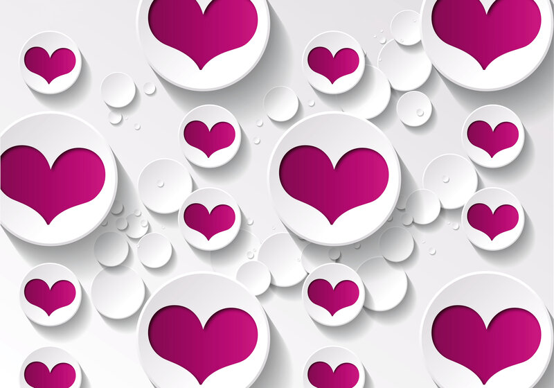 Pink Hearts on White Circles